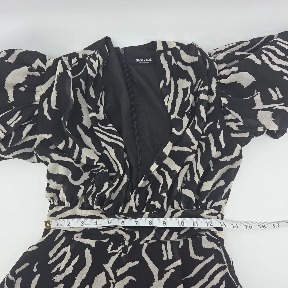 NASTY‎ GAL Romper 4 Black Zebra Print Puff Sleeve Animal Print Chic Party Night - Picture 7 of 7